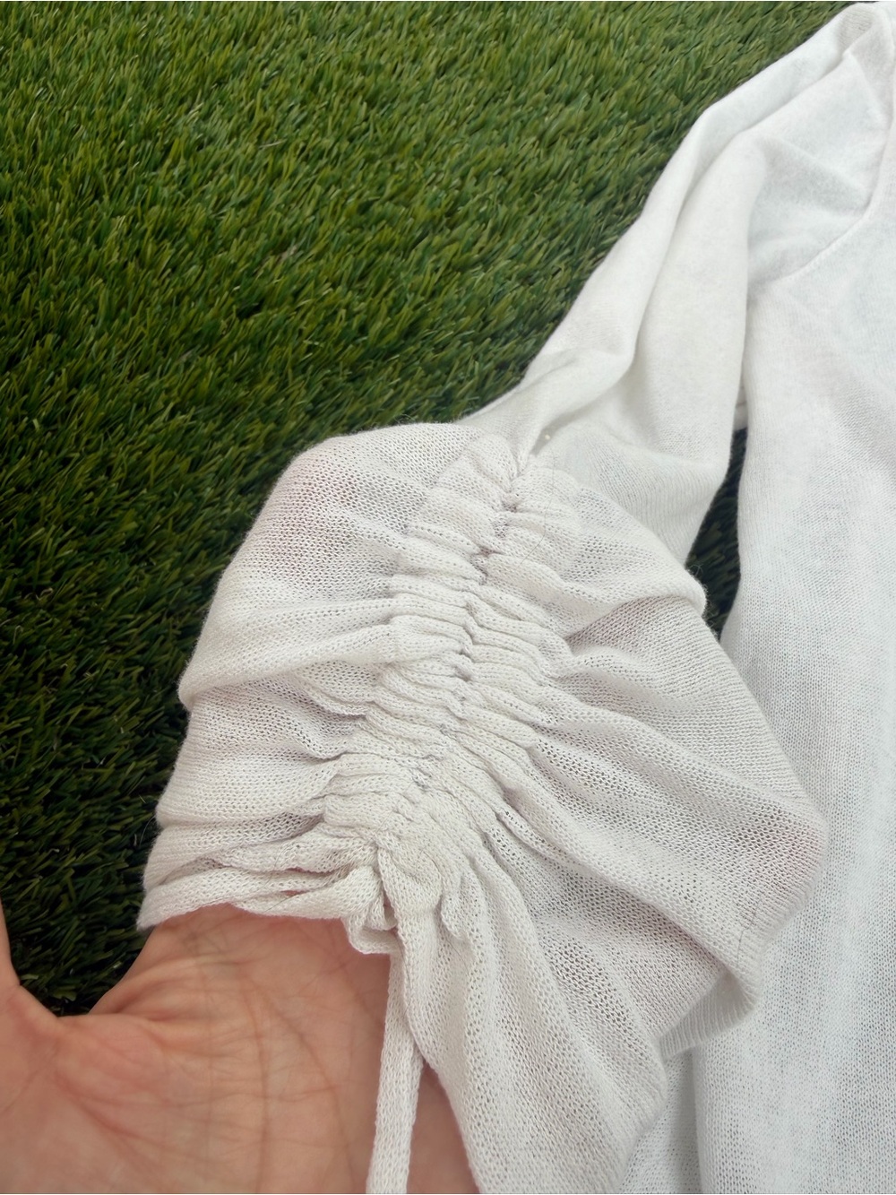 Chico's White/Off White Open-Front Cardigan with Ruched Sleeves - Picture 3 of 4
